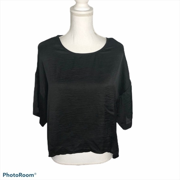 Asos High Los Black Blocked Sleeve Top Sz 8 - Picture 2 of 9